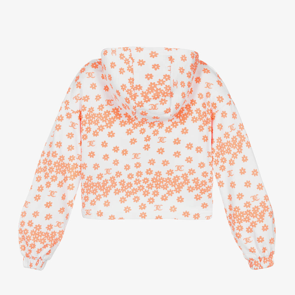 Juicy Couture-توب هودي بسحّاب قطن لون أبيض بطبعة ورود للبنات | Childrensalon Outlet
