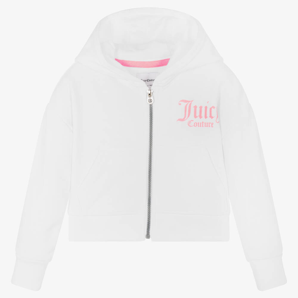 Juicy Couture - Girls White Logo Zip-Up Hoodie | Childrensalon