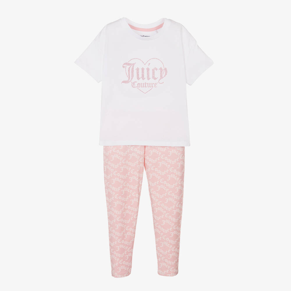 Juicy Couture-طقم ليغنغز قطن لون زهري وأبيض للبنات | Childrensalon Outlet