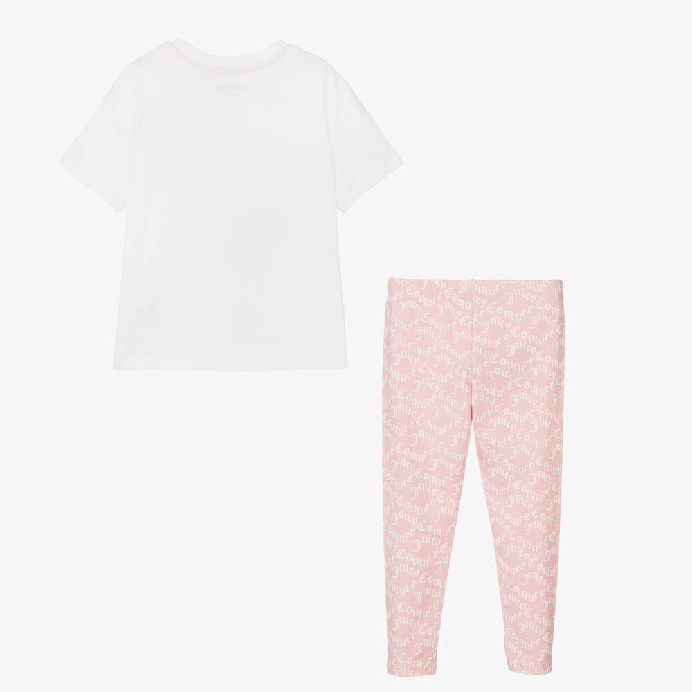 Juicy Couture-Girls White & Pink Cotton Leggings Set | Childrensalon Outlet