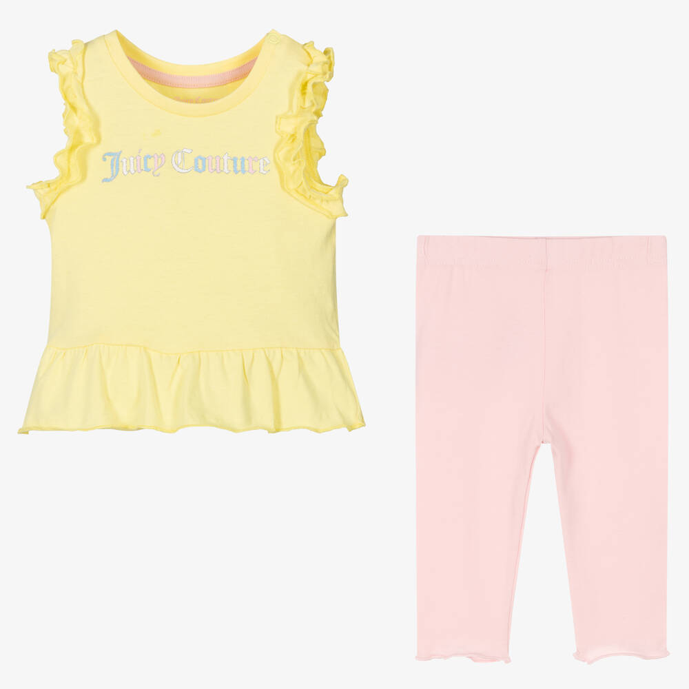 Juicy Couture-Girls Yellow Top & Pink Leggings Set | Childrensalon Outlet