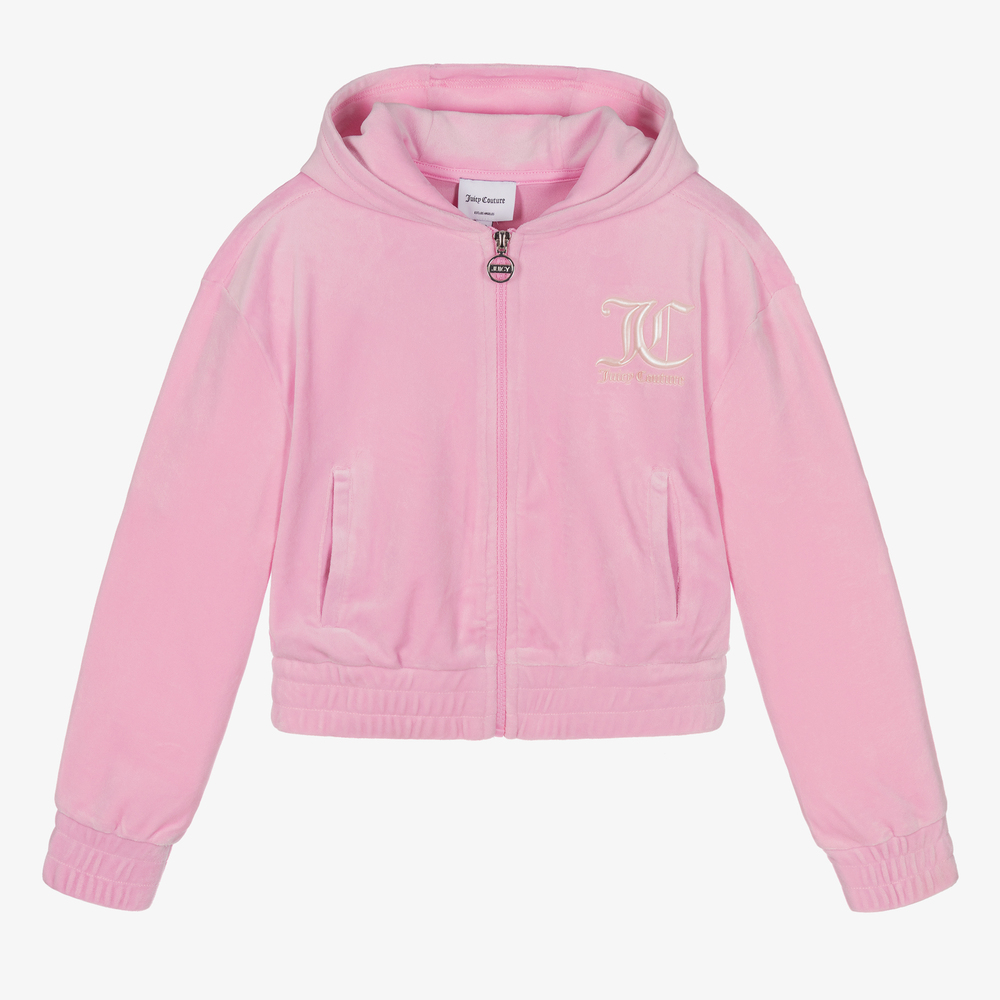 Juicy Couture - Haut zippé rose à capuche en velours  | Childrensalon