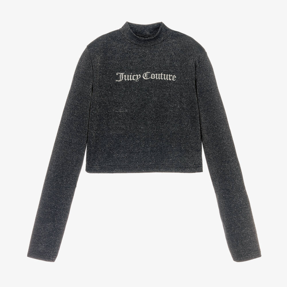 Juicy Couture - توب بياقة عالية تينز بناتي قطن جيرسي لون أسود | Childrensalon
