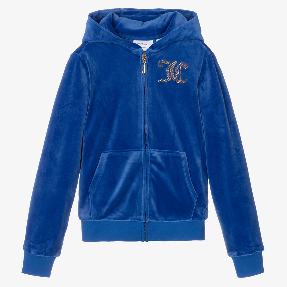 Juicy Couture - Sweat à capuche bleu strassé zippé | Childrensalon