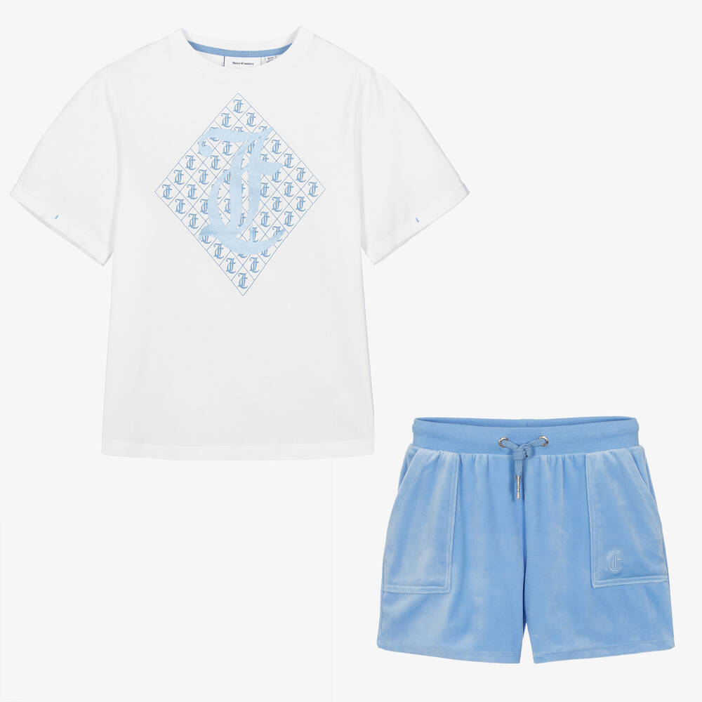 Juicy Couture-Teen Girls Blue Velour Shorts Set | Childrensalon Outlet