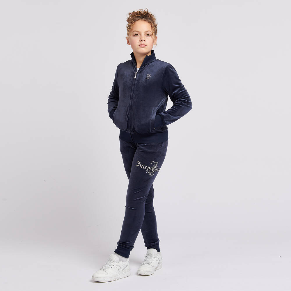 Juicy Couture Teen Girls Blue Velour Slim Fit Tracksuit