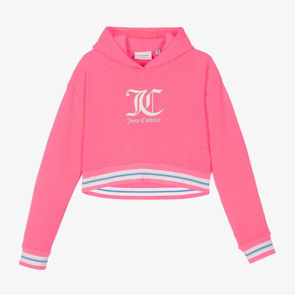 Juicy Couture Sweat capuche rose fluo en coton Childrensalon