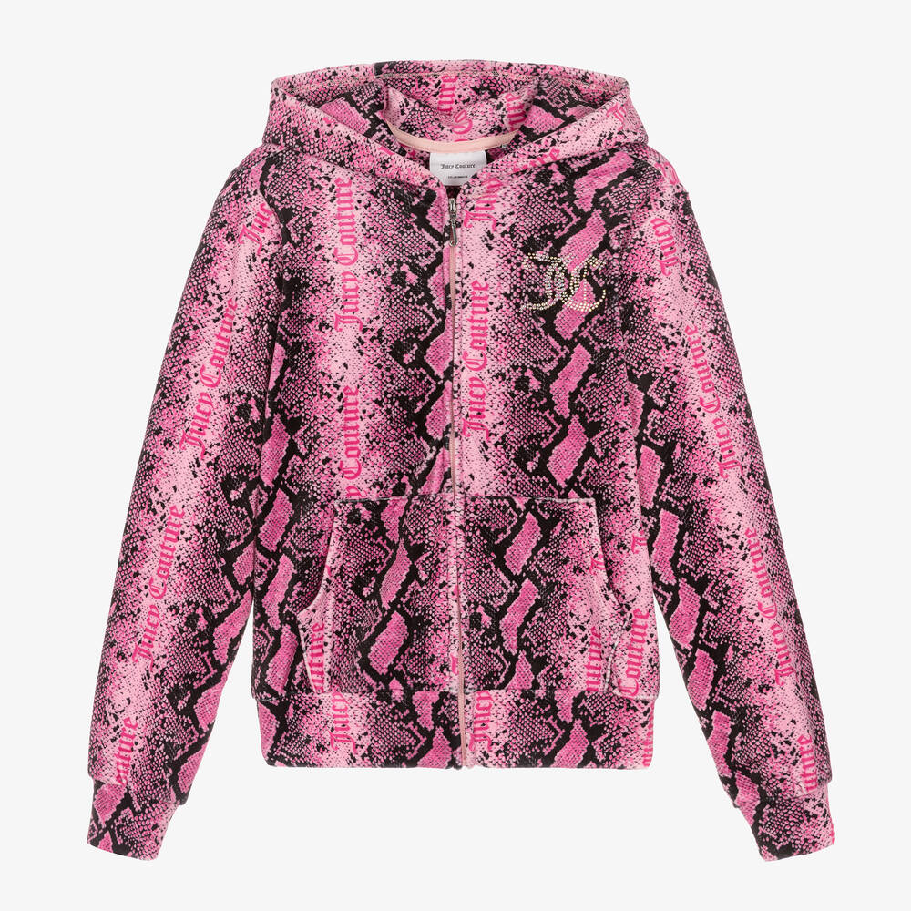 Juicy Couture - Teen Girls Pink Animal Print Velour Zip-Up Top | Childrensalon