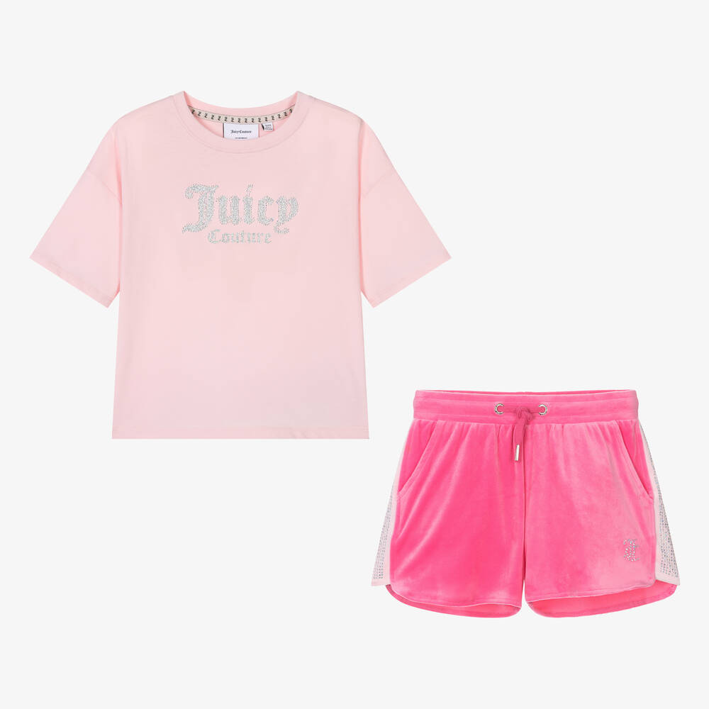 Juicy Couture-Teen Girls Pink Velour Shorts Set | Childrensalon Outlet