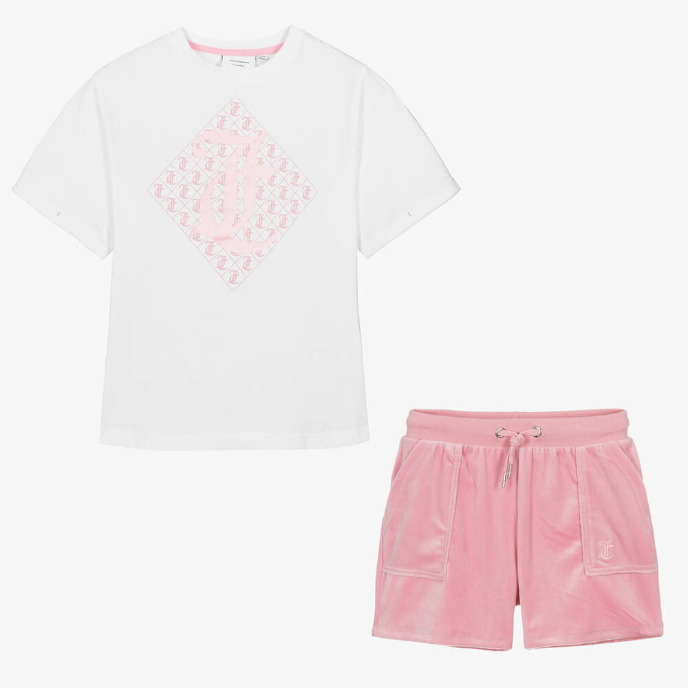 Juicy Couture-Teen Girls Pink Velour Shorts Set | Childrensalon Outlet