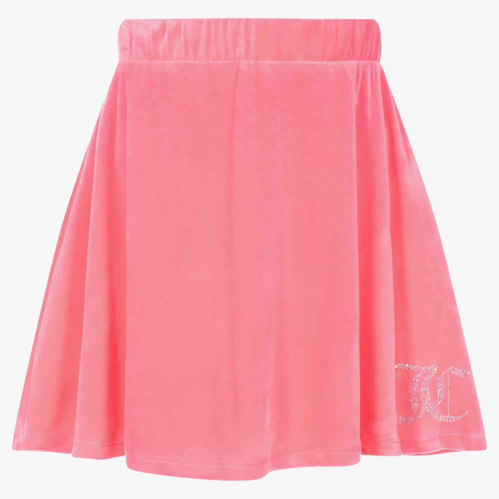 Juicy Couture - تنورة تينز بناتي قطيفة لون زهري نيون | Childrensalon