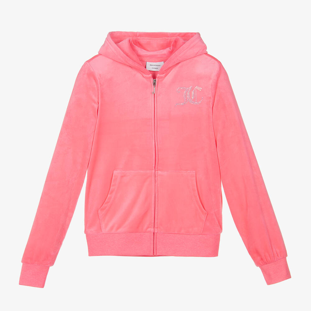 Juicy Couture - Sweat à capuche velours rose zippé | Childrensalon