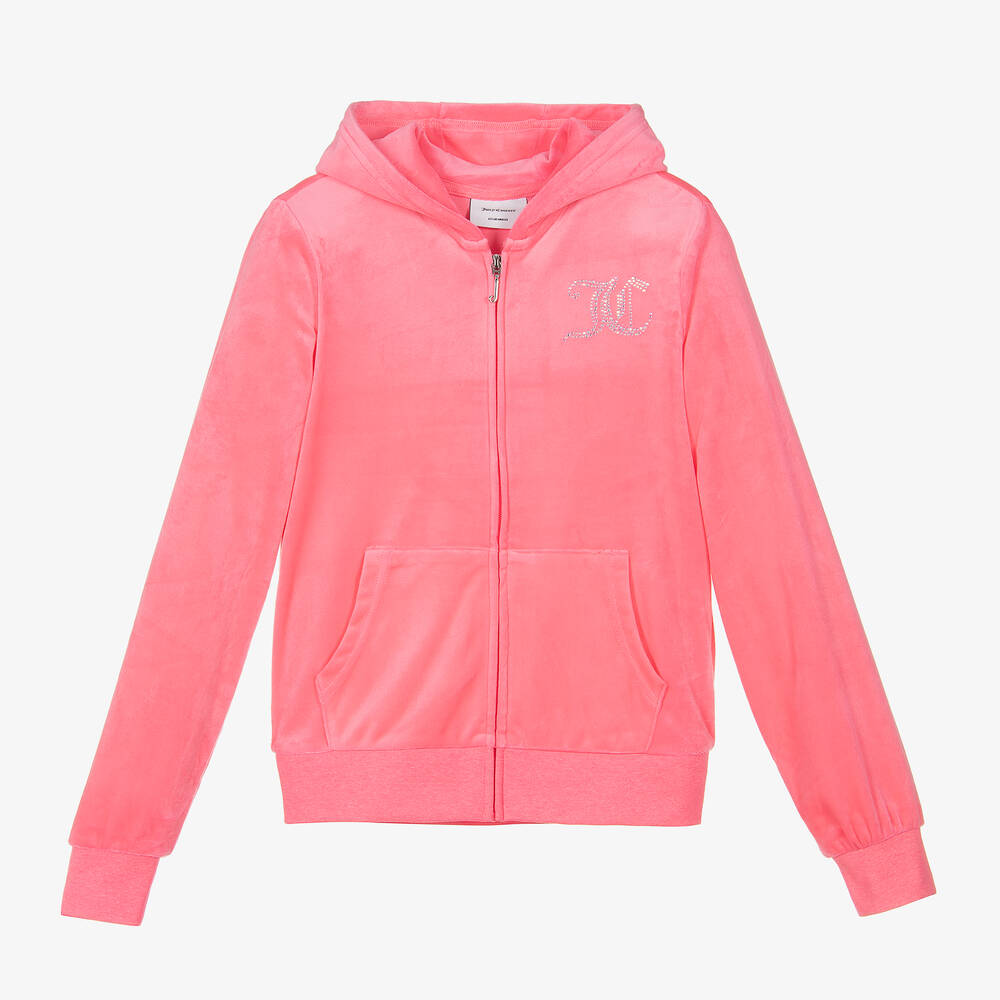 Juicy Couture - توب هودي بسحّاب تينز بناتي قطيفة لون زهري | Childrensalon