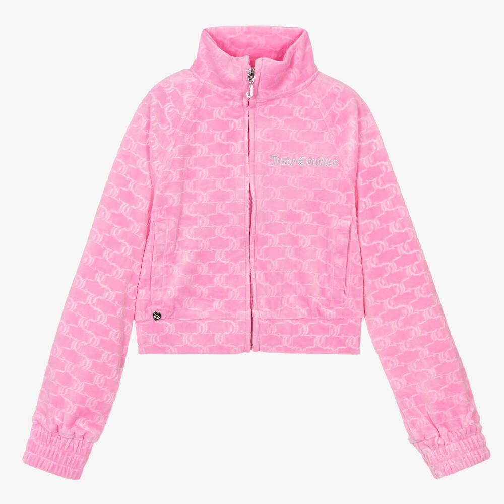 Juicy Couture - توب هودي بسحّاب تينز بناتي قطيفة لون زهري | Childrensalon