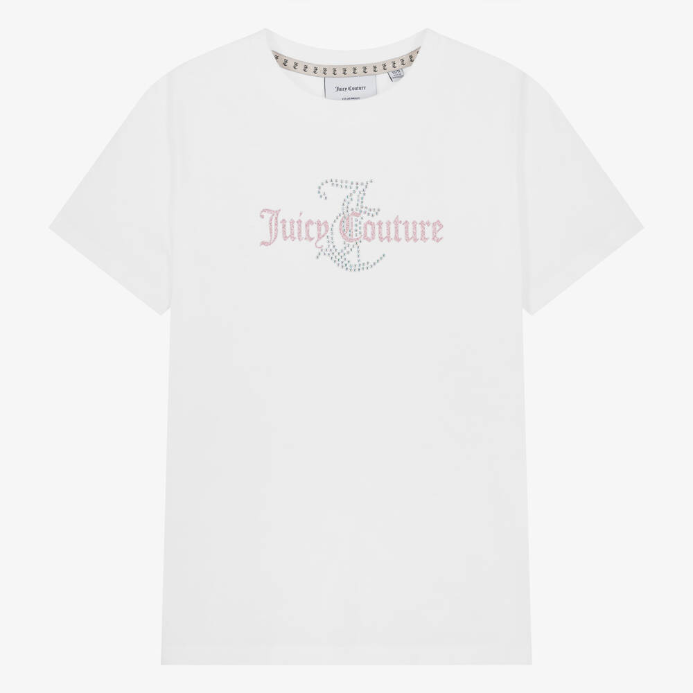 Juicy Couture-Teen Girls White Cotton Diamanté T-Shirt | Childrensalon Outlet
