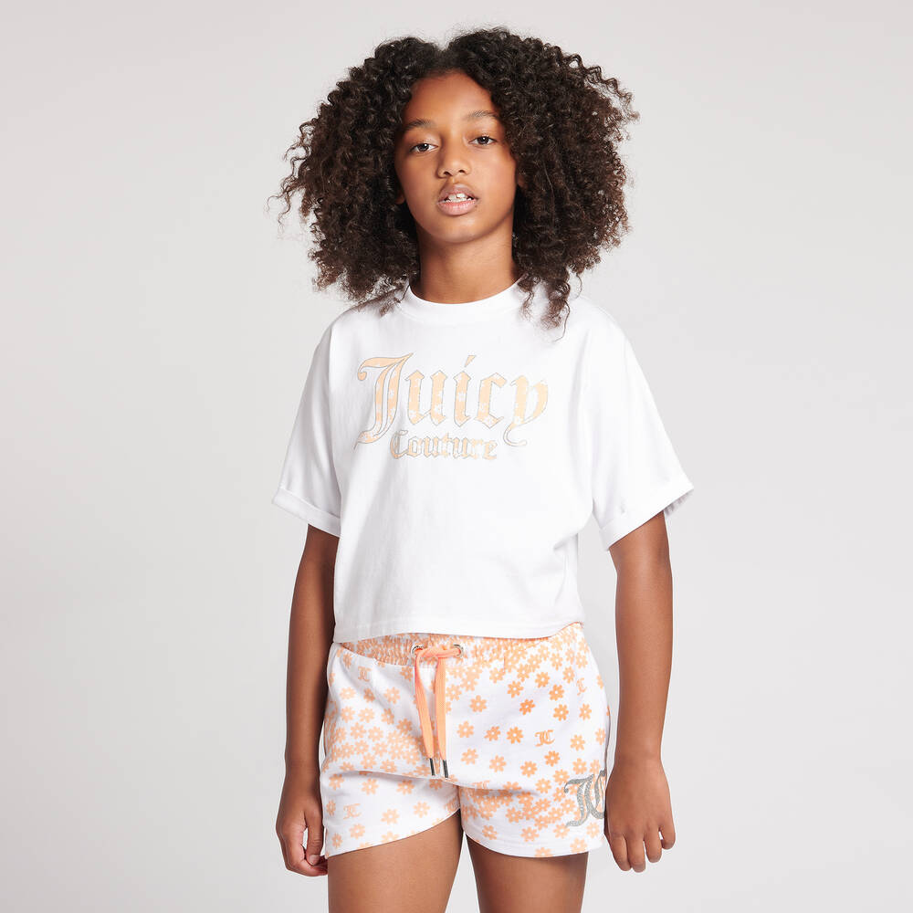 Juicy Couture-Бело-оранжевые шорты в цветочек | Childrensalon Outlet