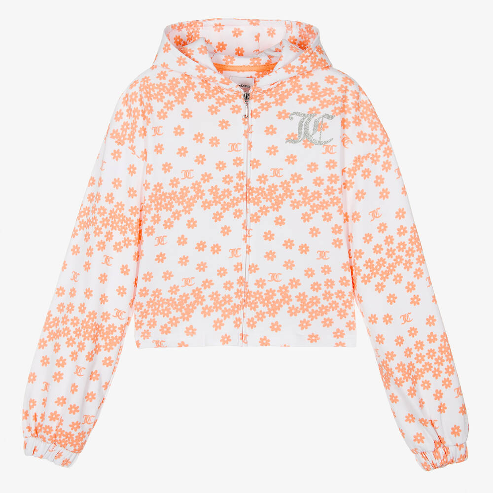 Juicy Couture-Teen Girls White & Orange Zip-Up Hoodie | Childrensalon Outlet