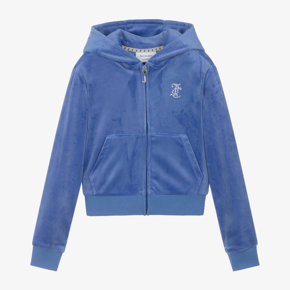 Juicy Couture-Велюровая синяя толстовка на молнии с капюшоном для девочек | Childrensalon Outlet