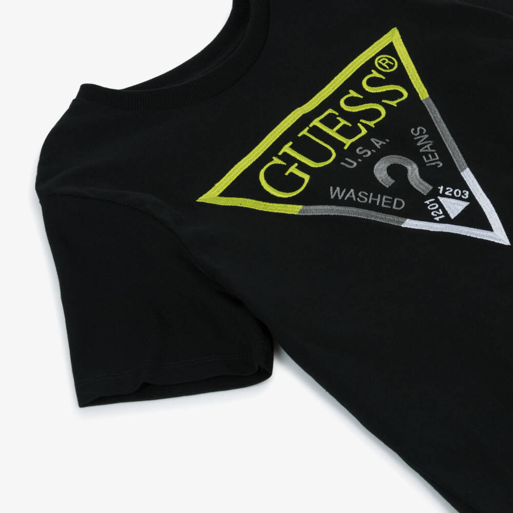 Guess-Junior Boys Black Organic Cotton Triangle Logo T-Shirt | Childrensalon Outlet