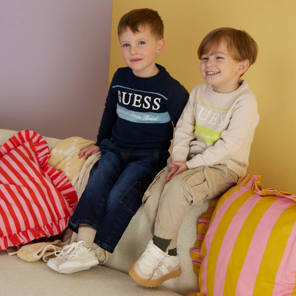 Guess-Junior Boys Blue Knitted Sweater with Embroidered Logo | Childrensalon Outlet