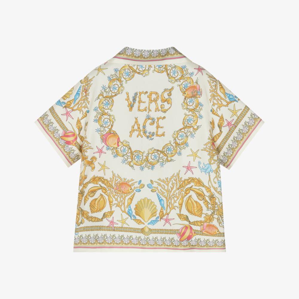 Versace-Junior Boys Ivory & Gold Underwater Barocco Silk Shirt | Childrensalon Outlet
