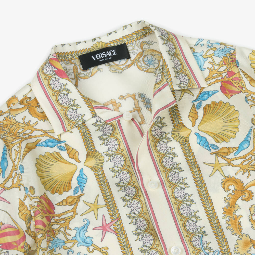 Versace-Junior Boys Ivory & Gold Underwater Barocco Silk Shirt | Childrensalon Outlet