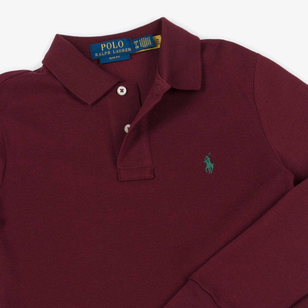 Ralph Lauren-Junior Boys Maroon Red Long-Sleeve Cotton Polo Shirt | Childrensalon Outlet