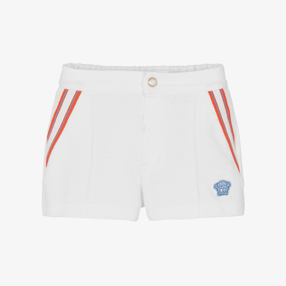 Versace-Junior Boys White Cotton Piqué Medusa Logo Shorts with Red Trim | Childrensalon Outlet