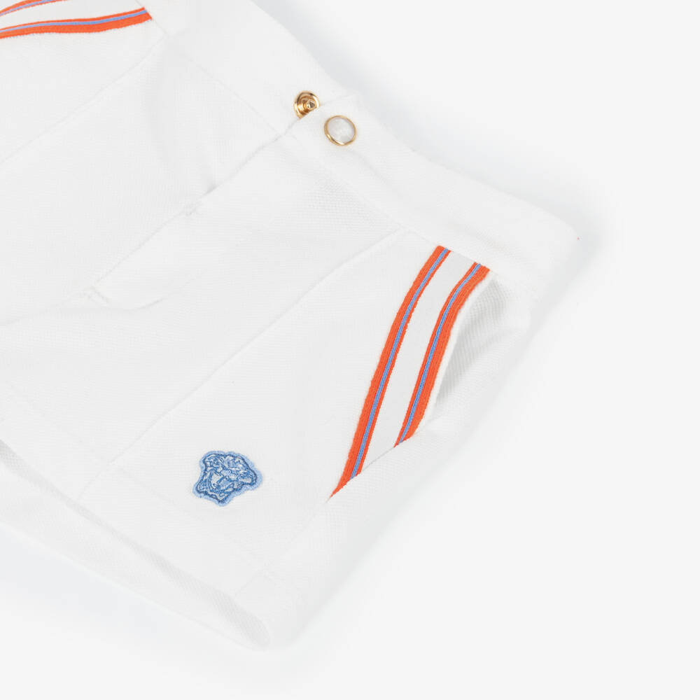 Versace-Junior Boys White Cotton Piqué Medusa Logo Shorts with Red Trim | Childrensalon Outlet