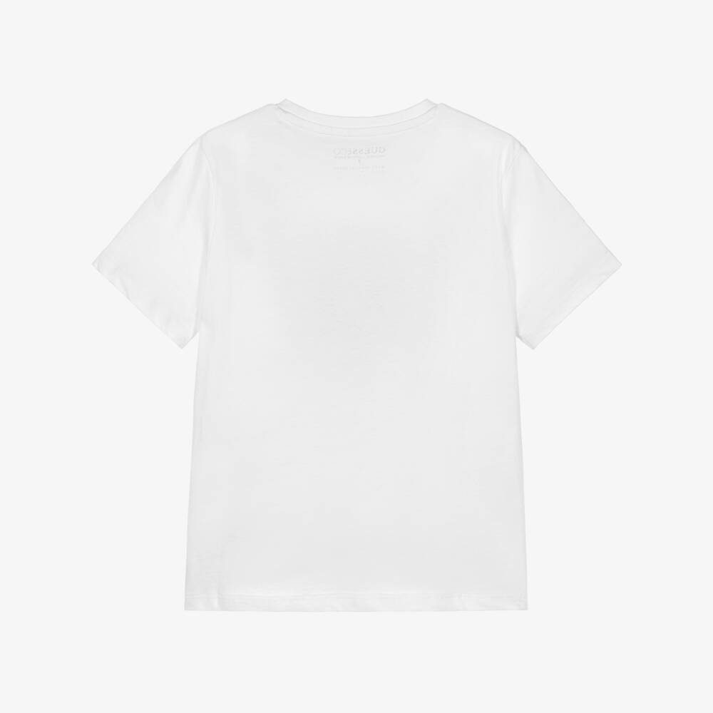 Guess-Junior Boys White Cotton T-Shirt with Reflective Logo | Childrensalon Outlet