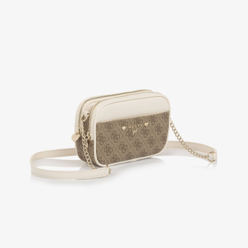 Guess-Junior Girls Beige Faux Leather 4G Logo Handbag (18cm) | Childrensalon Outlet