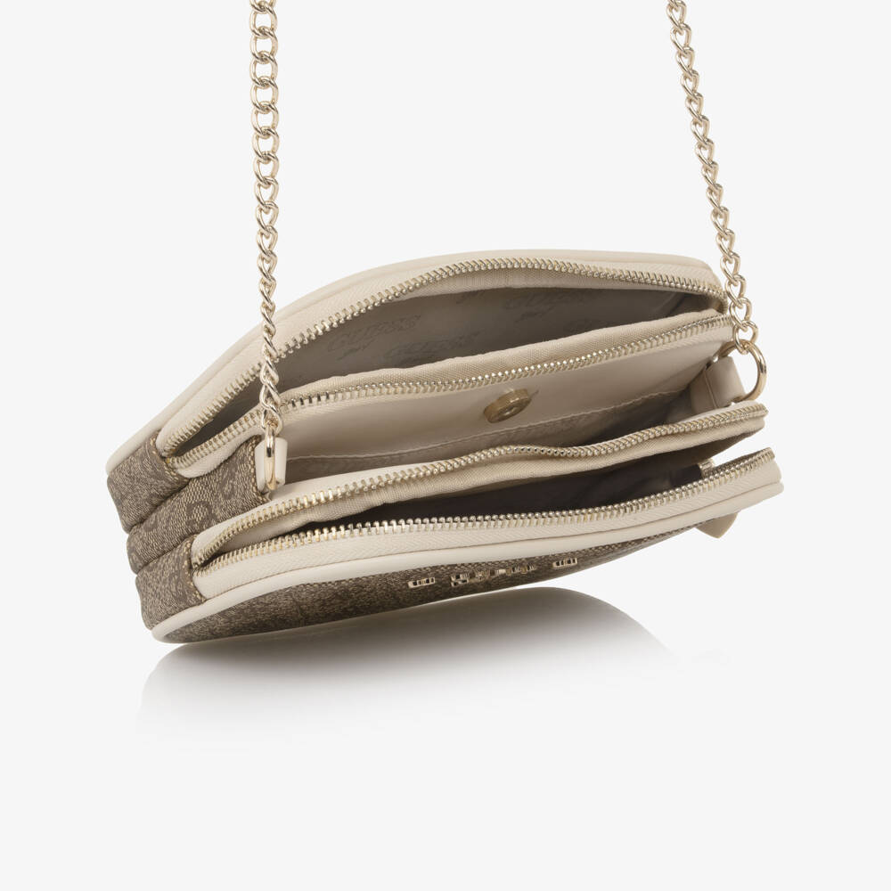 Guess-Junior Girls Beige Faux Leather 4G Logo Handbag (18cm) | Childrensalon Outlet