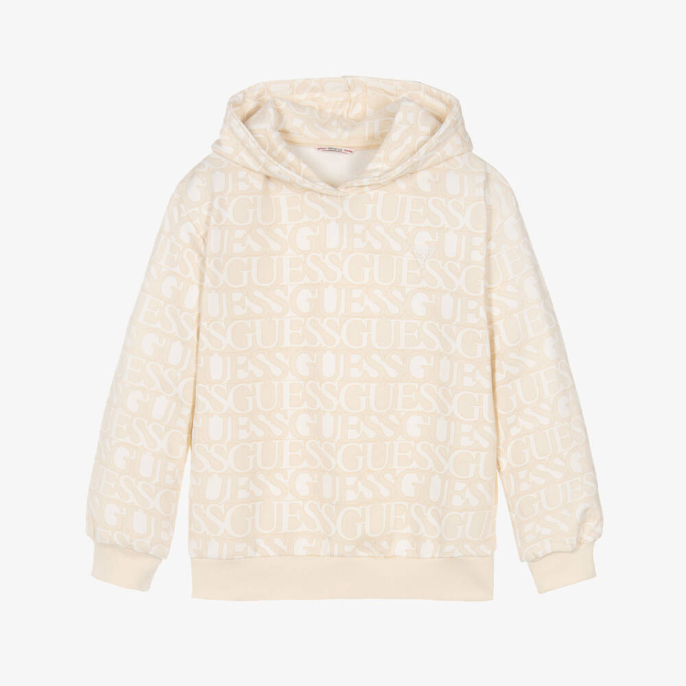 Guess-Junior Girls Beige & Ivory Logo Cotton Hoodie | Childrensalon Outlet