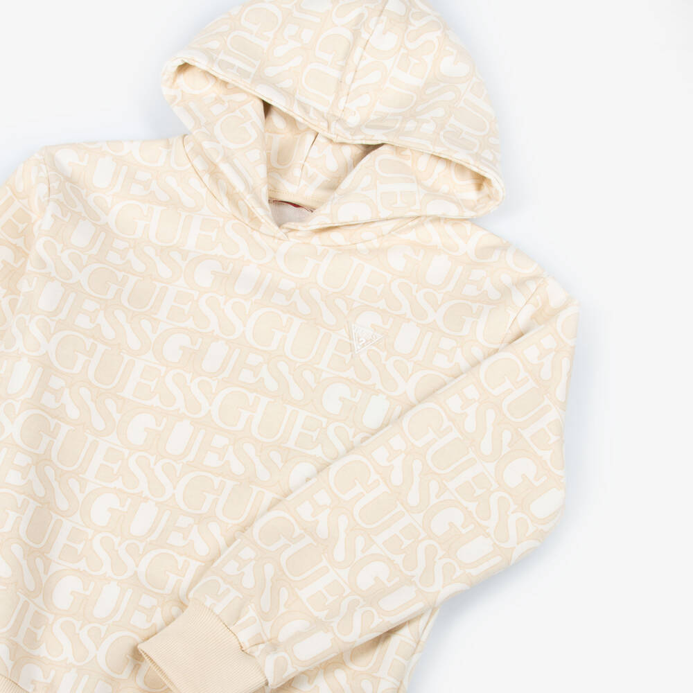 Guess-Junior Girls Beige & Ivory Logo Cotton Hoodie | Childrensalon Outlet