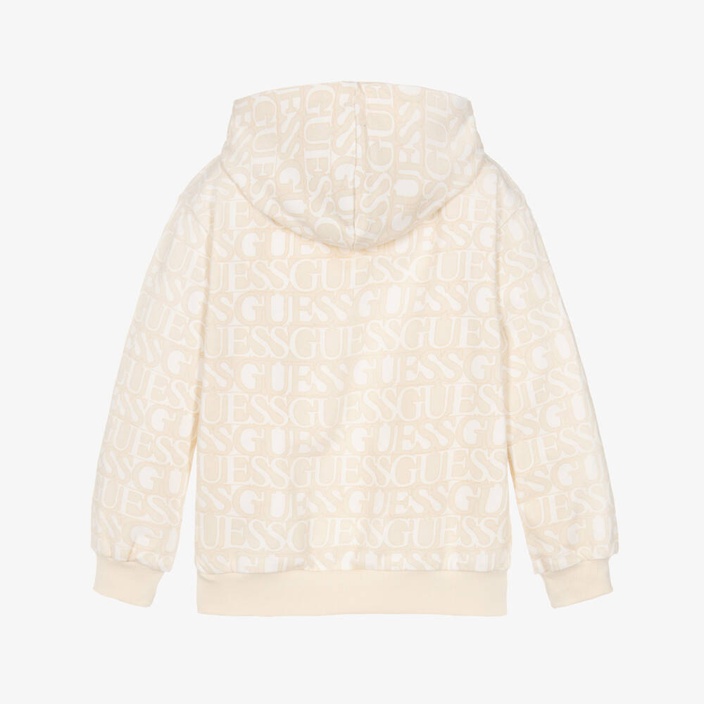 Guess-Junior Girls Beige & Ivory Logo Cotton Hoodie | Childrensalon Outlet