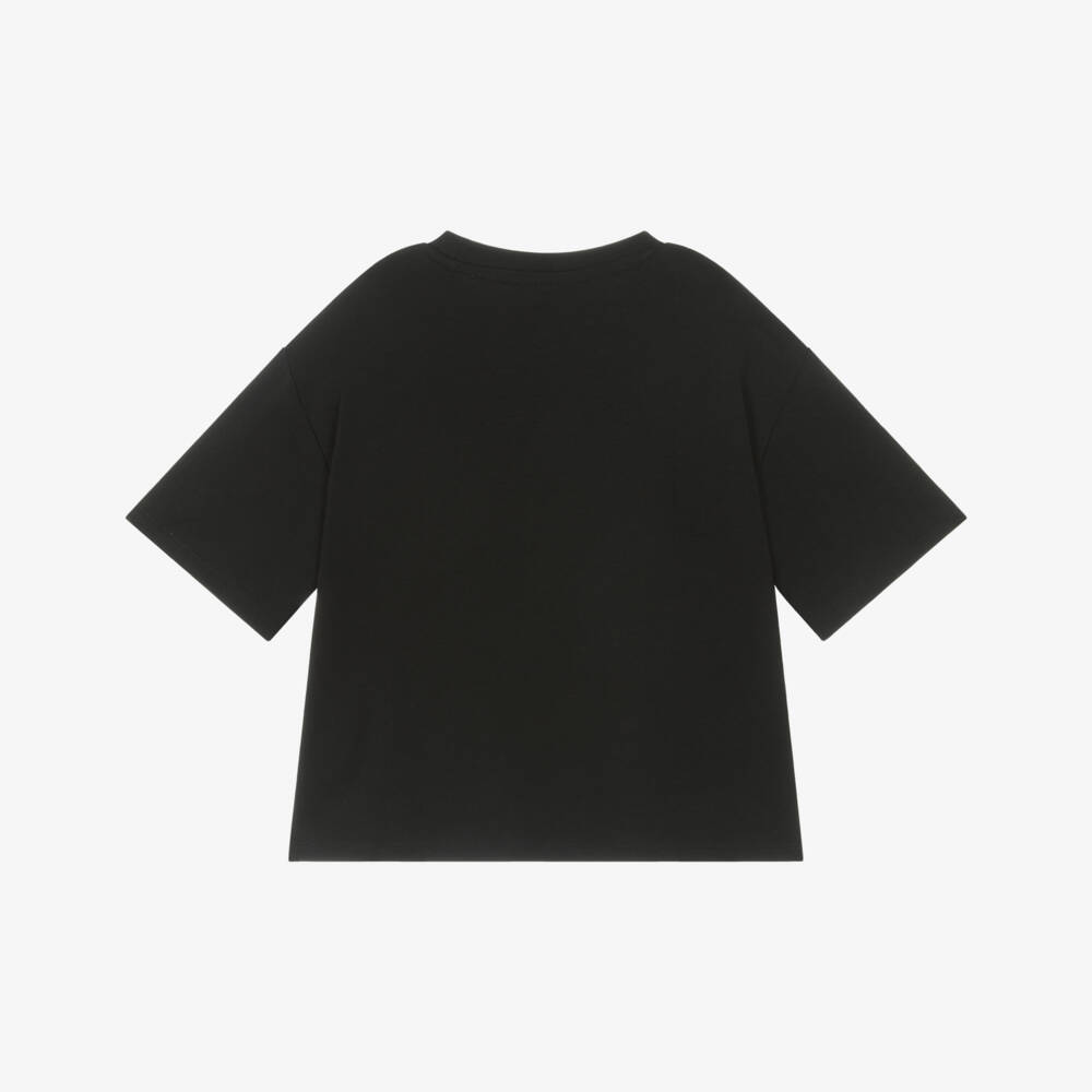 Guess-Junior Girls Black Cotton T-Shirt with Metallic Gold Logo | Childrensalon Outlet