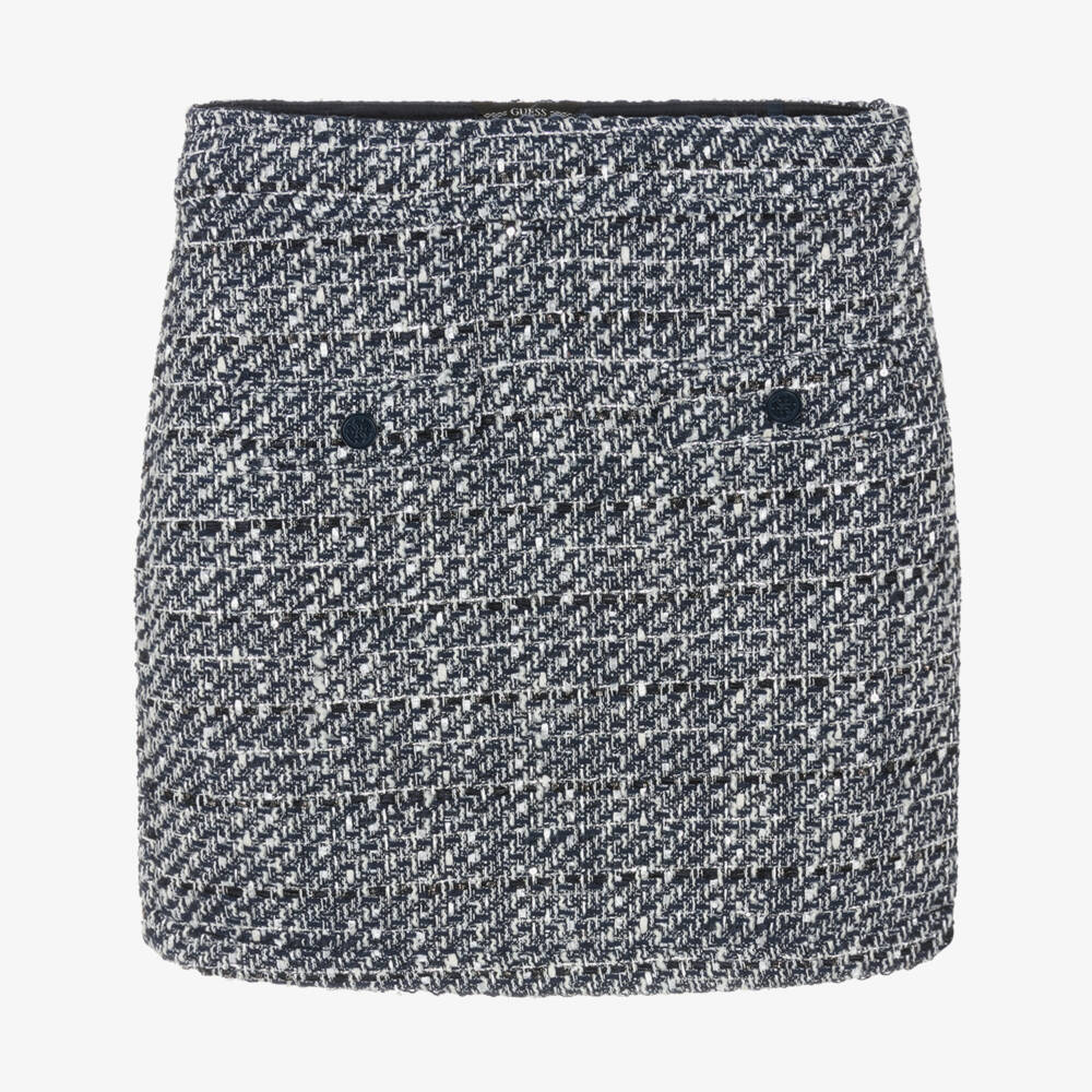 Guess-Junior Girls Blue Tweed Skirt with Silver Thread & Sequins | Childrensalon Outlet