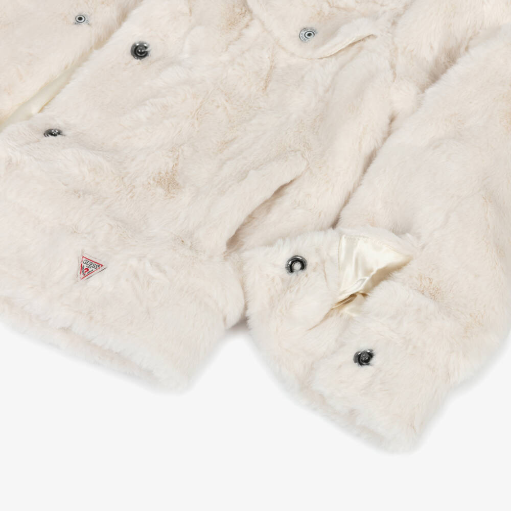 Guess-Junior Girls Ivory Faux Fur Collared Jacket | Childrensalon Outlet