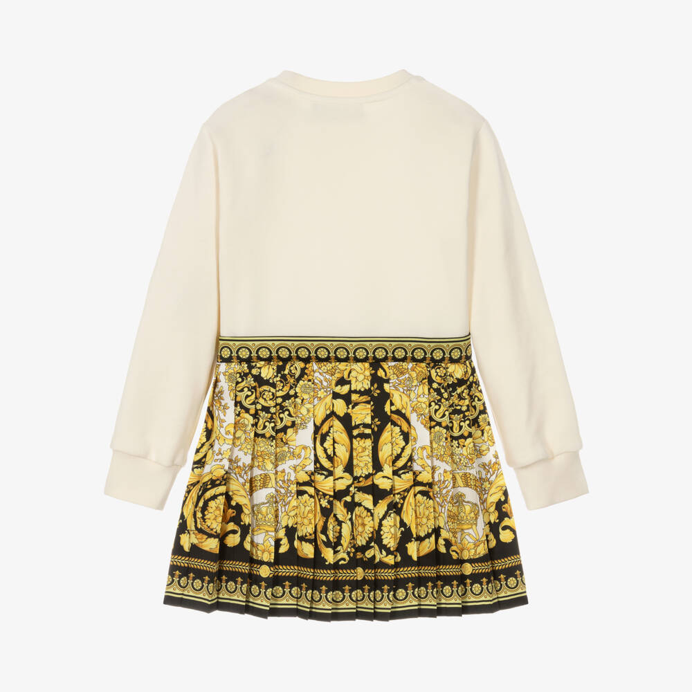 Versace-Junior Girls Ivory Gold & Black Barocco Foulard Satin Logo Crest Dress | Childrensalon Outlet