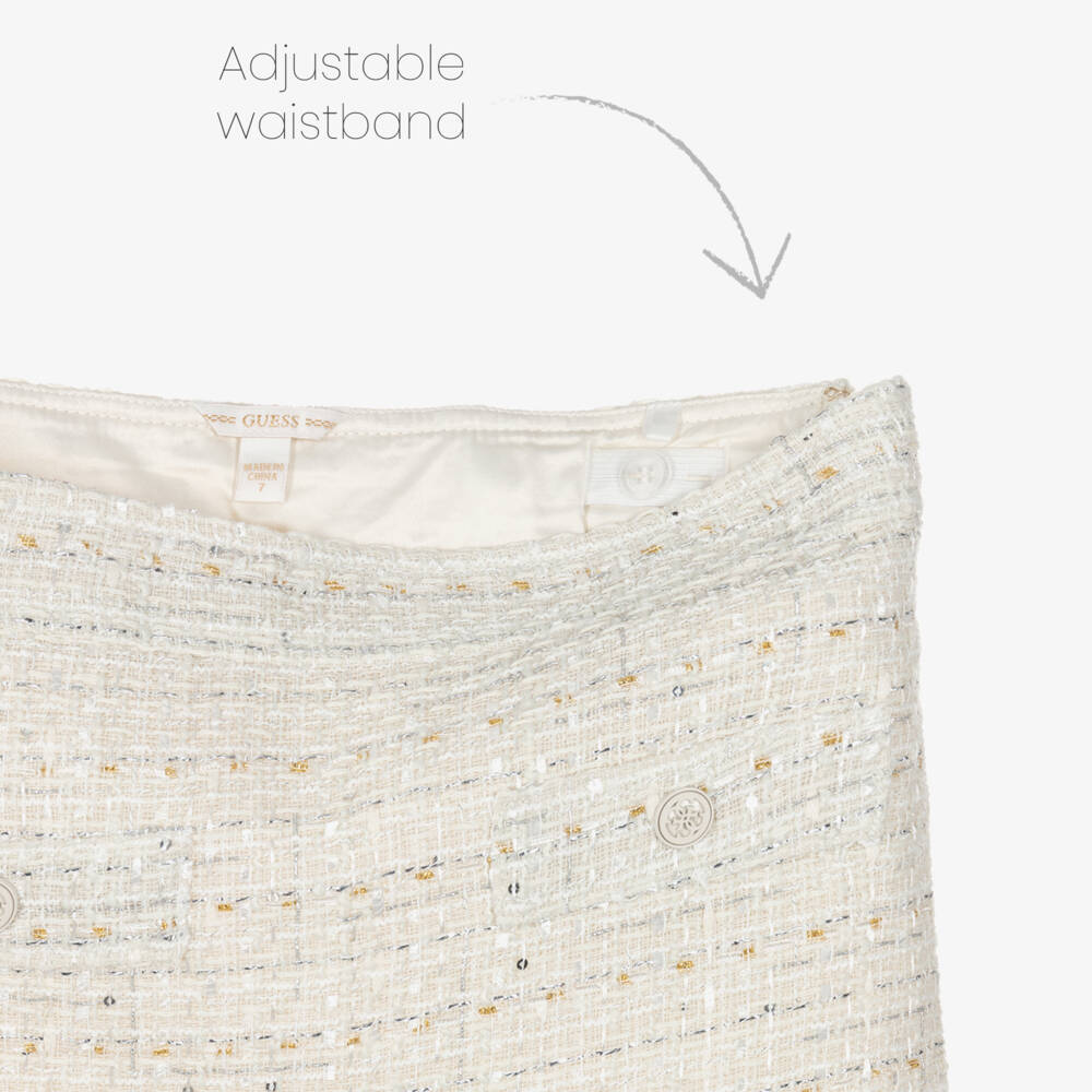 Guess-Junior Girls Ivory Tweed Skirt with Silver Thread & Sequins | Childrensalon Outlet