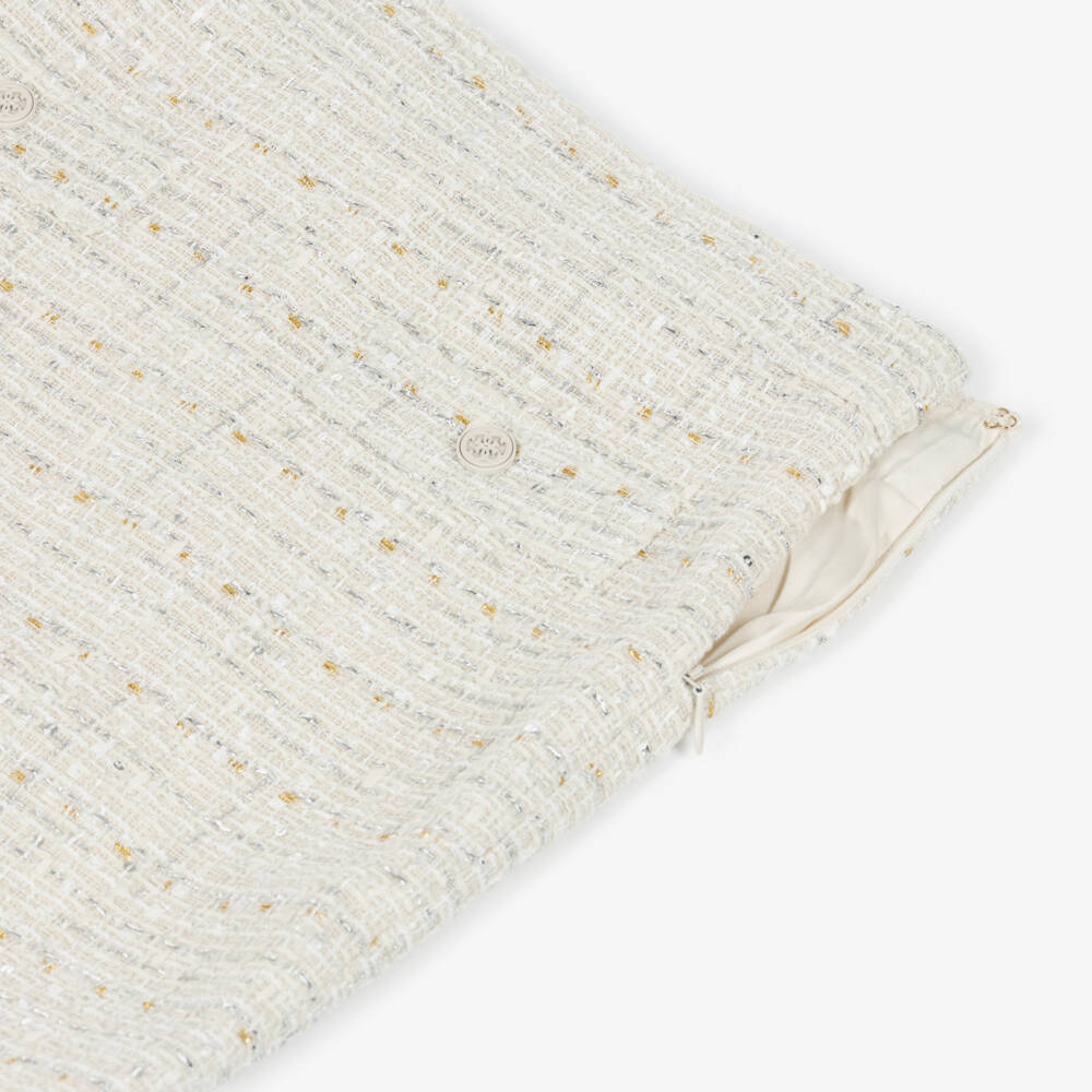 Guess-Junior Girls Ivory Tweed Skirt with Silver Thread & Sequins | Childrensalon Outlet