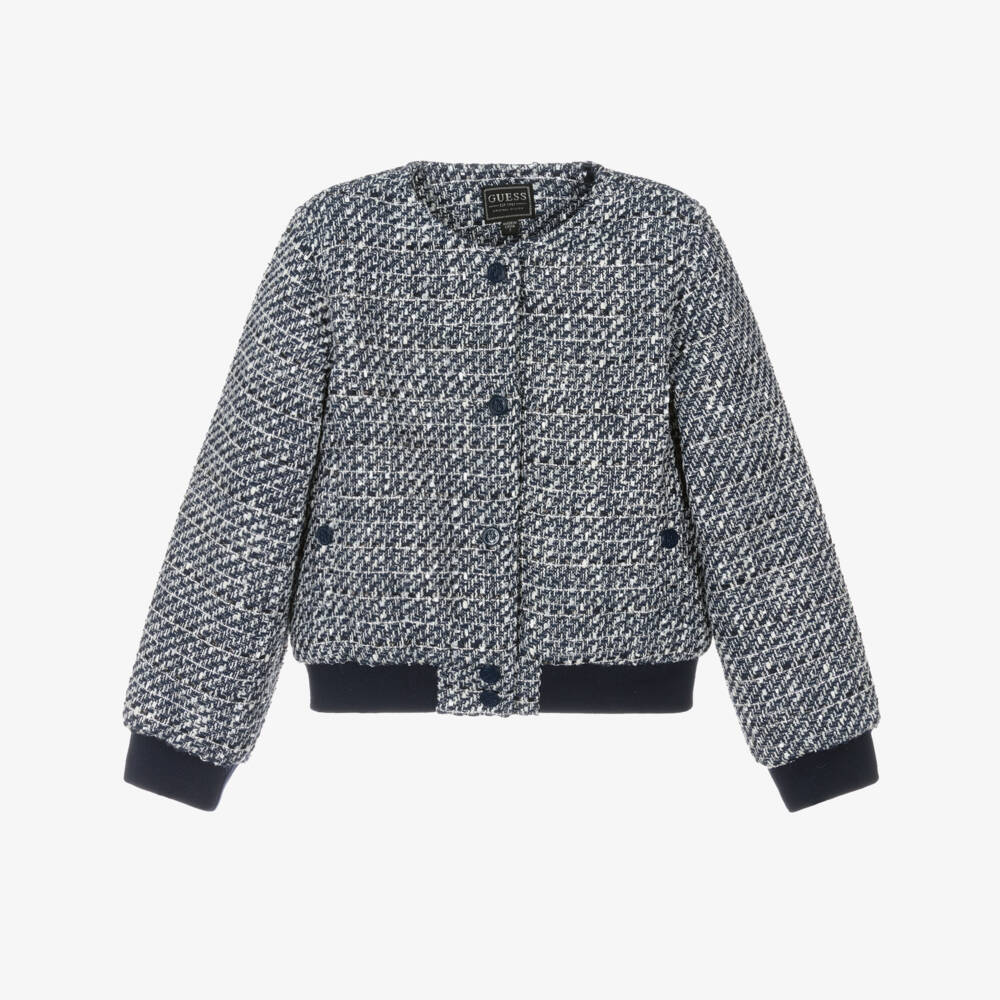 Guess-جاكيت تويد أنيق باللون الكحلي للبنات | Childrensalon Outlet