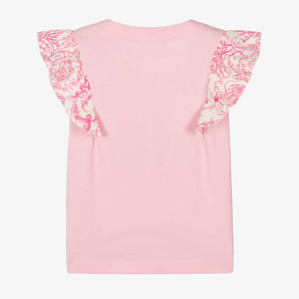 Versace-Junior Girls Pink Cotton Underwater Barocco Sleeve T-Shirt | Childrensalon Outlet