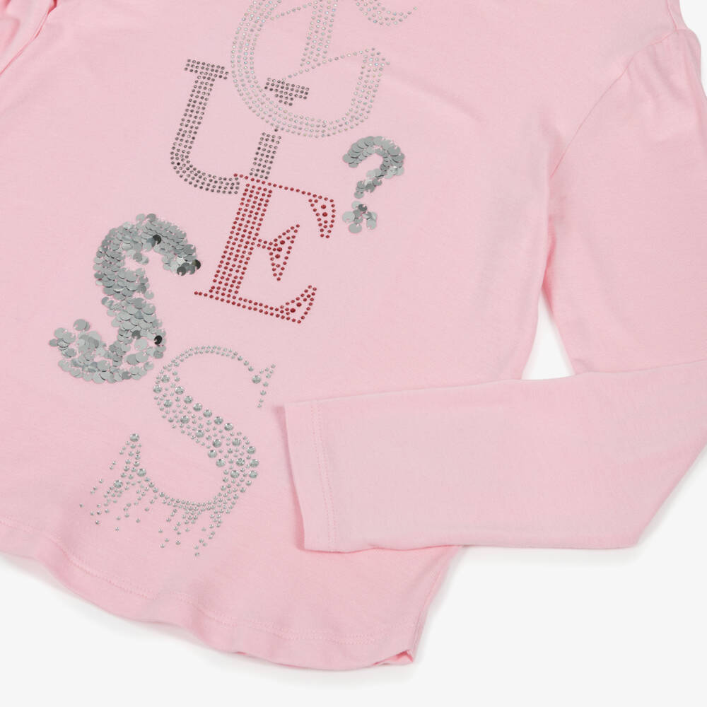 Guess-Junior Girls Pink EcoVero Top with Rhinestone Logo | Childrensalon Outlet