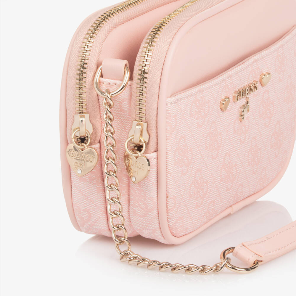 Guess-Junior Girls Pink Faux Leather 4G Logo Shoulder Bag (18cm) | Childrensalon Outlet