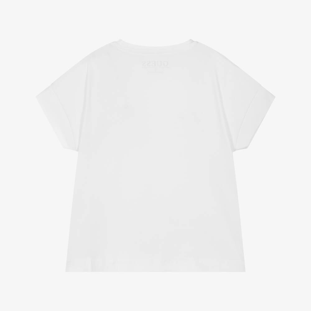 Guess-Junior Girls White 4G Rhinestone Logo T-Shirt | Childrensalon Outlet