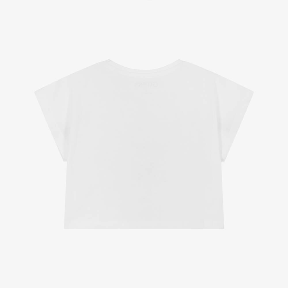 Guess-Junior Girls White Cotton Boxy Fit Logo T-Shirt | Childrensalon Outlet
