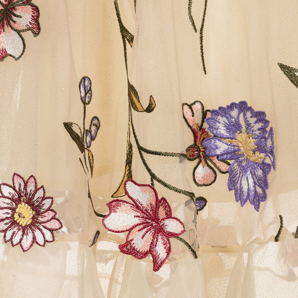 Junona-Baby Girls Beige Floral Tulle Dress | Childrensalon Outlet