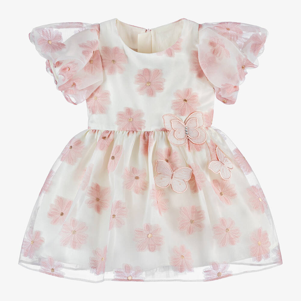 Junona-Baby Girls Ivory Floral Organza Dress | Childrensalon Outlet