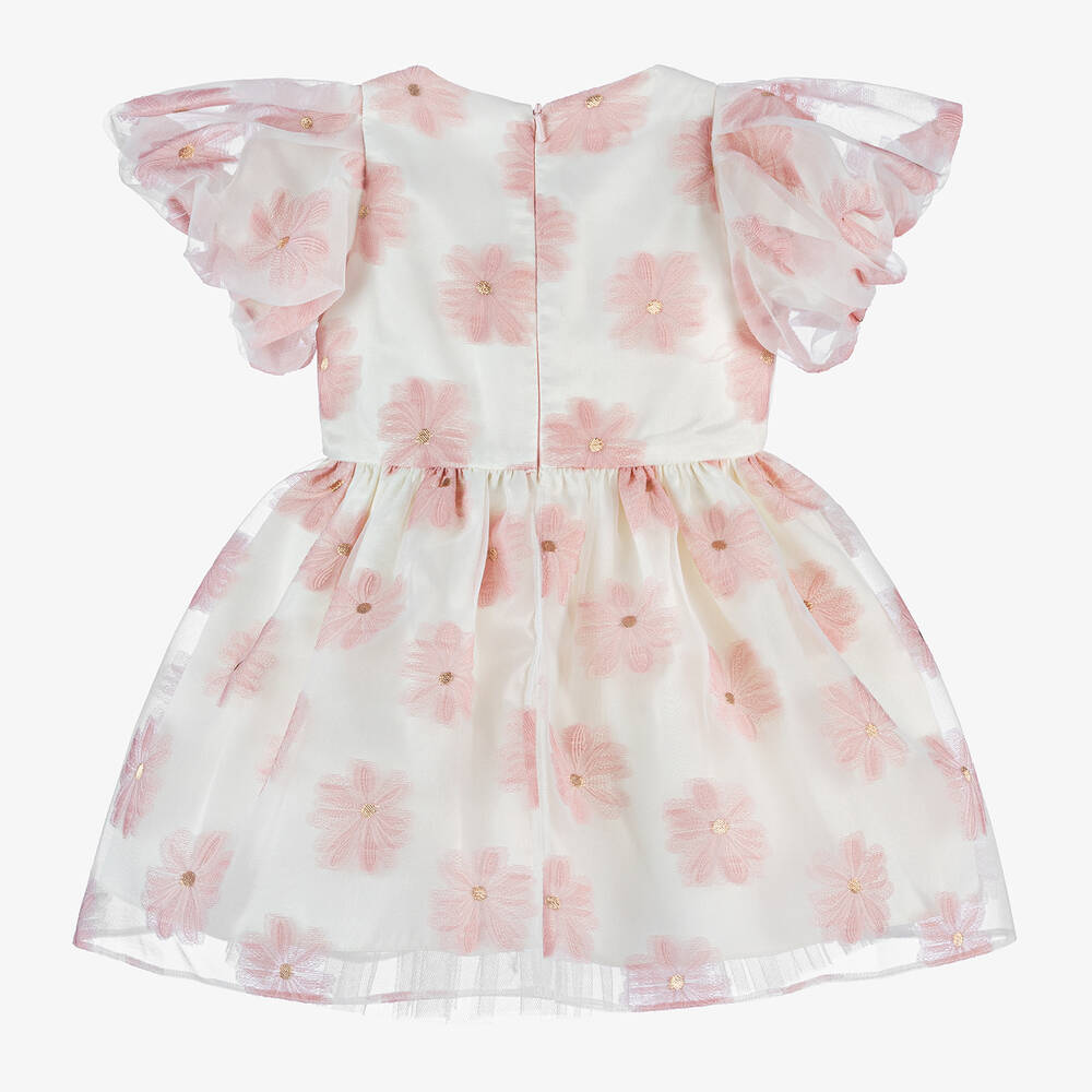 Junona-فستان أورغانزا لون عاجي بطبعة ورود | Childrensalon Outlet